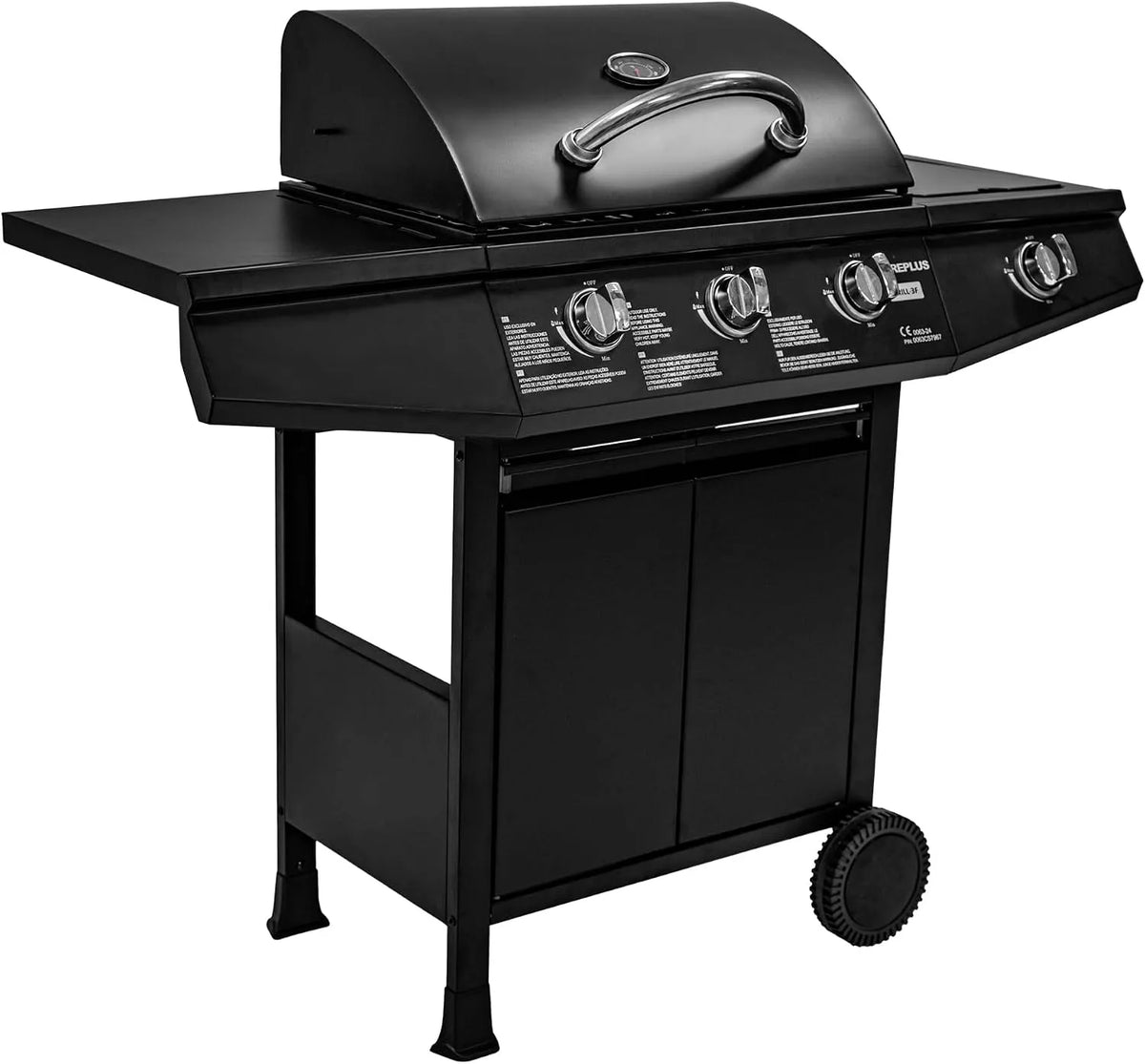 Barbecue à gaz GRILL-3F Amig, dimensions 117x52x103 cm, Acier Inoxydable finition noire, Grille XXL monté sur roues et thermomètre