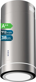 Cecotec hotte aspirante 388000, 38cm îlot Rond Bolero Flux Ire Inox A++. Finition Inox Aspiration 800M3, Moteur 210W, 800M3/H, Filtre Charbon
