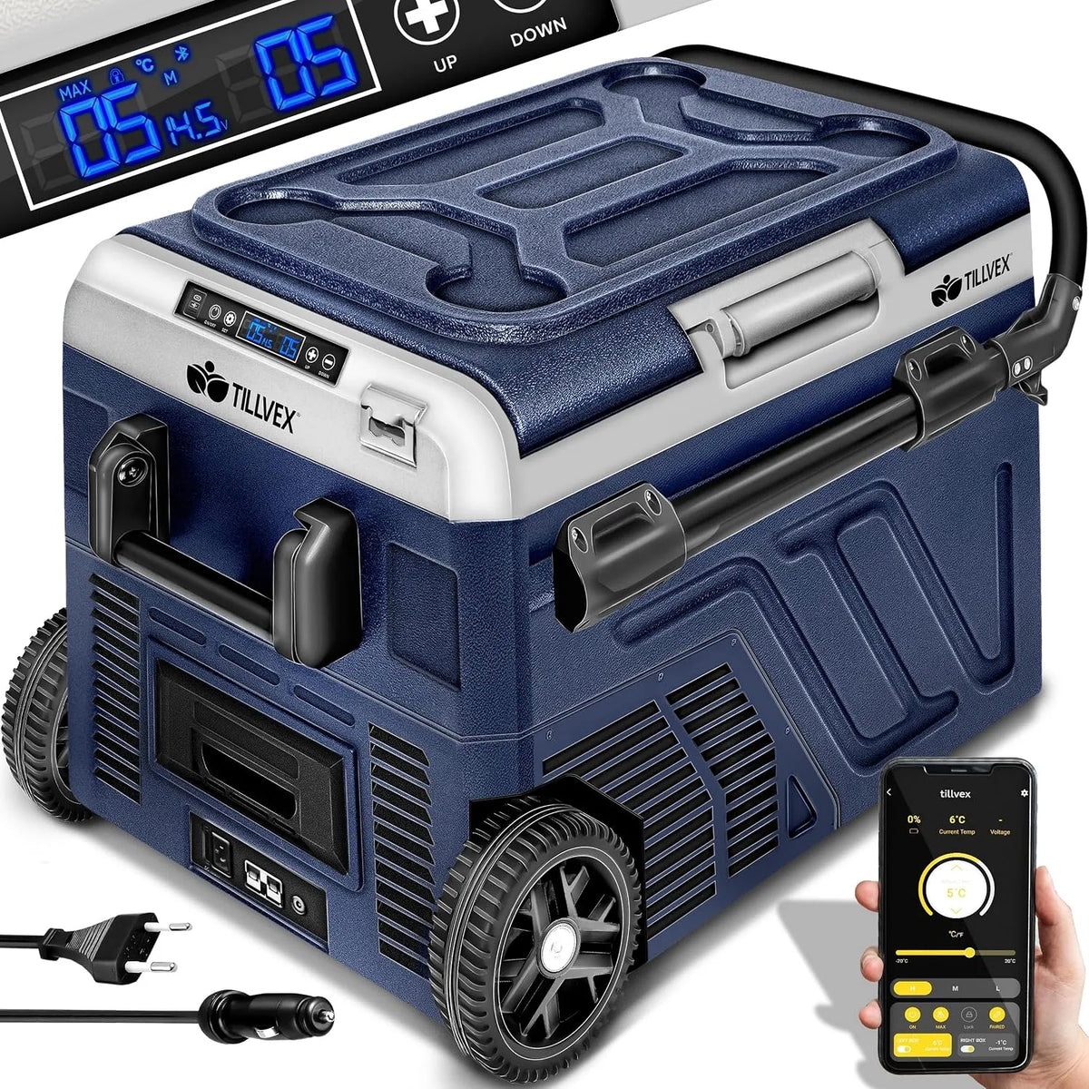 Glacière tillvex, à Compresseur, 12/24V 230V, Port USB, Bateau, avec Batterie, Réfrigérateur jusqu'à -20 °C pour Voiture, capacité 60 L, Camion