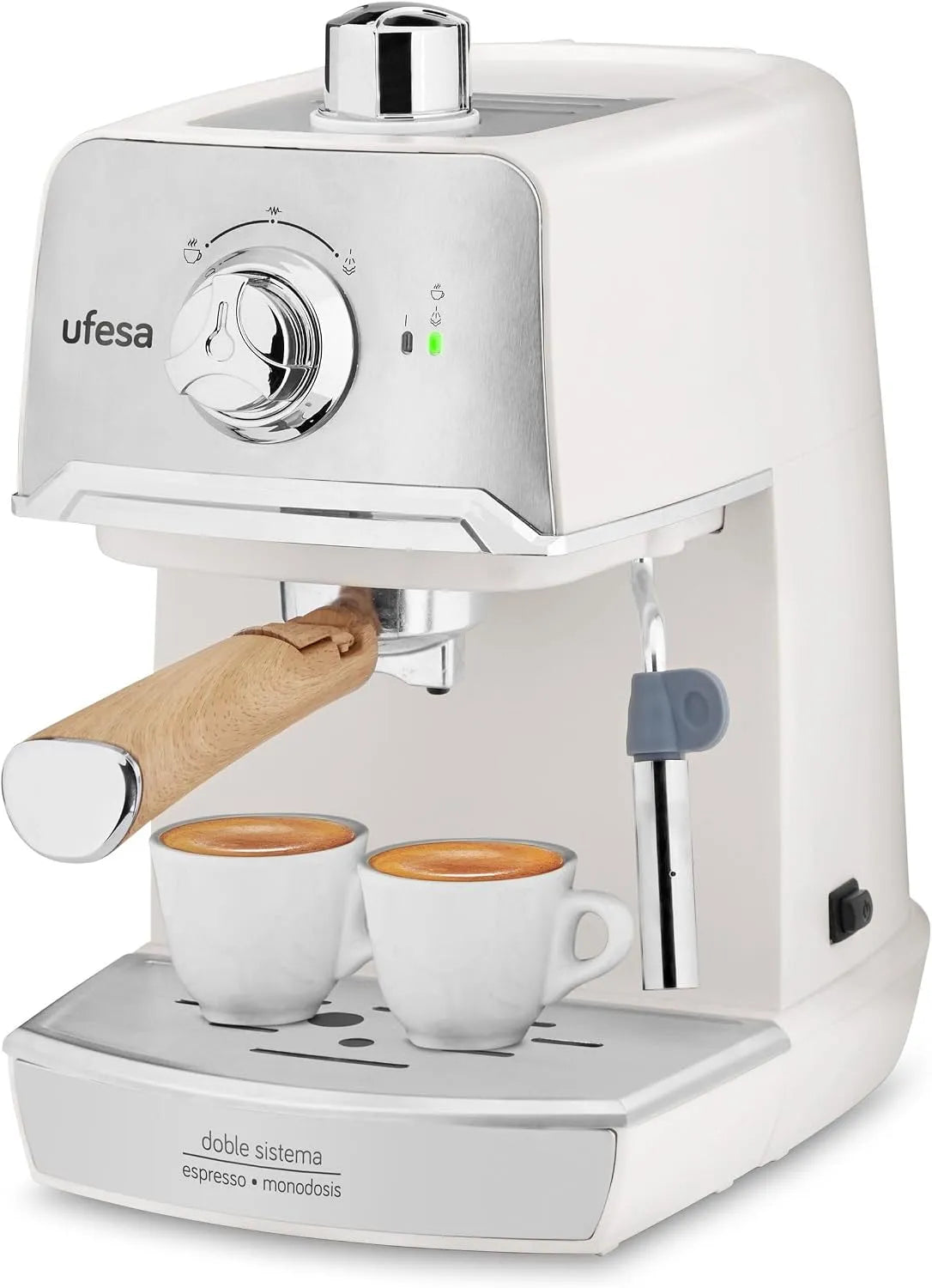 Machine à café CE7238 Ufesa, 20 Bars, puissance 850W, Buse Vapeur, Cream, 2 Modes: Café Moulu ou à Dose Unique, Réservoir d'1.2L