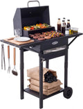 Barbecue, Table Latérale, Gril avec Couvercle, Thermomètre, Surface de Cuisson: 45×32 cm, Charbon de Bois, Bac à Charbon Réglable en Hauteur