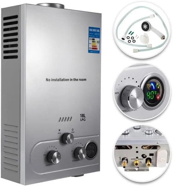 Chauffe-eau électrique 18LPM, LPG Propane Butane 36KW Inoxydable Pression d'eau Ultra basse disponible Convient pour la Famille, à Gaz, Camping-car